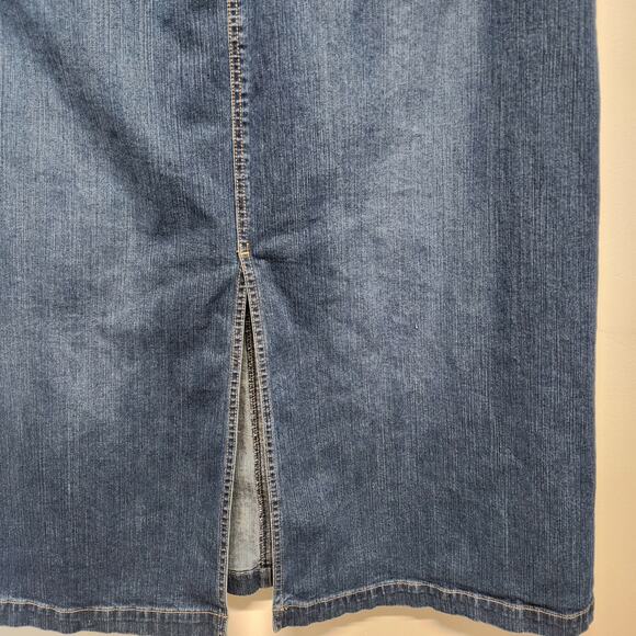 Vintage Y2K Cato Denim Maxi Skirt Size 20W Medium Wash Back Slit Boho Festival - Picture 3 of 11